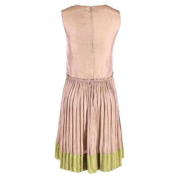 Red Valentino Crew Neck Pleated Midi Shift Dress in Rose Satin - Picture 3 of 3